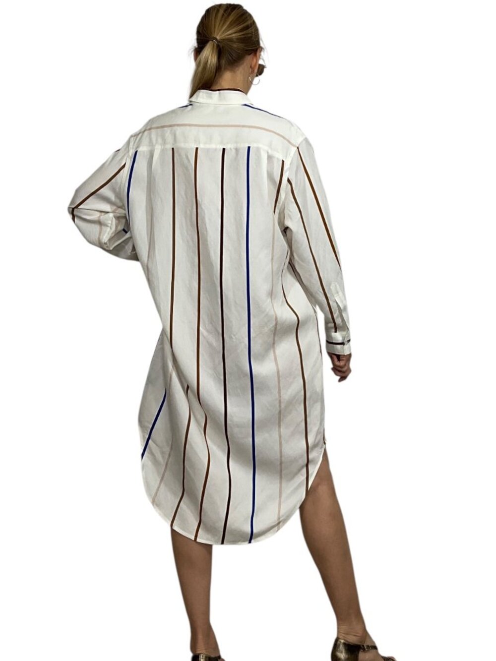 Jenni Kayne Shirt Dress XS Multi Striped Oversized Midi Long Sleeve - Picture 3 of 15
